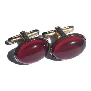 Vintage HICKOK USA Red Ruby Cabochon Gold Tone Cufflinks